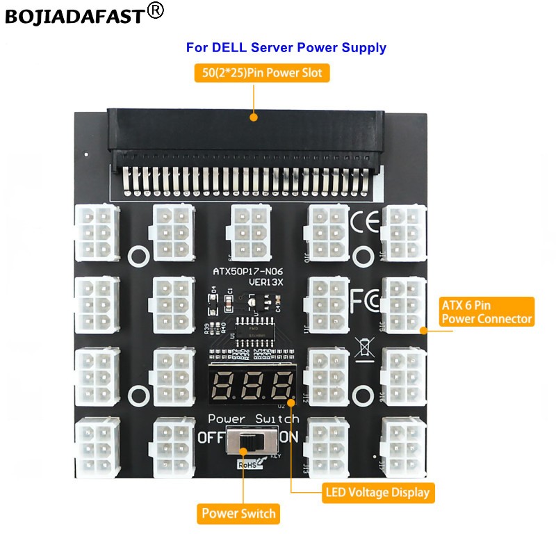 17 Ports PCI-E 6Pin Connector  - đánh giá và giá 2400W Server Psu Breakout Board